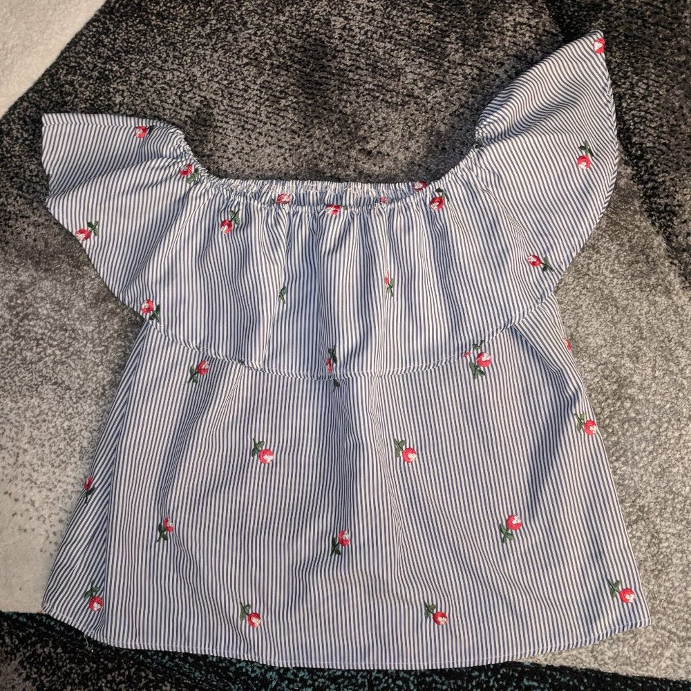 Striped Peasant Blouse with Red Roses
